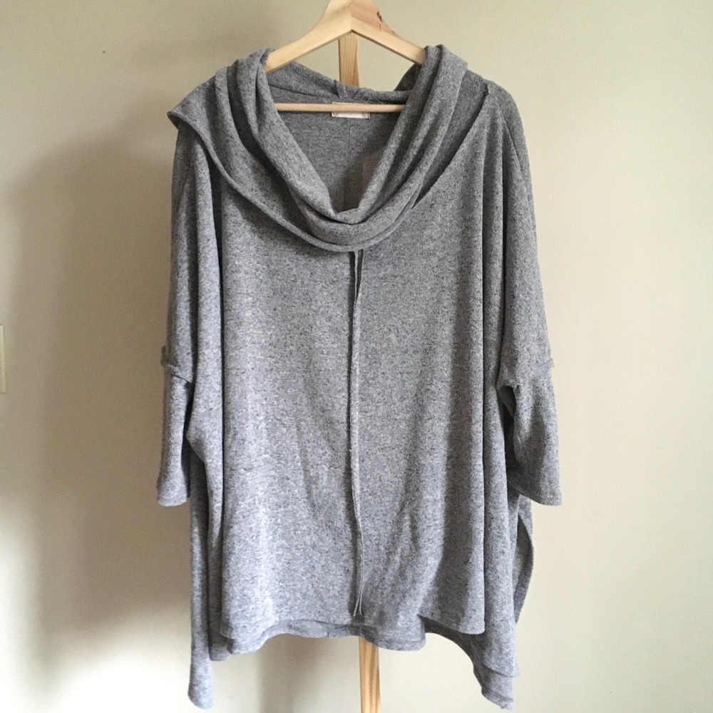 Altar'd State Grey Marl Cowl Neck Poncho Sweater Oversized Top S